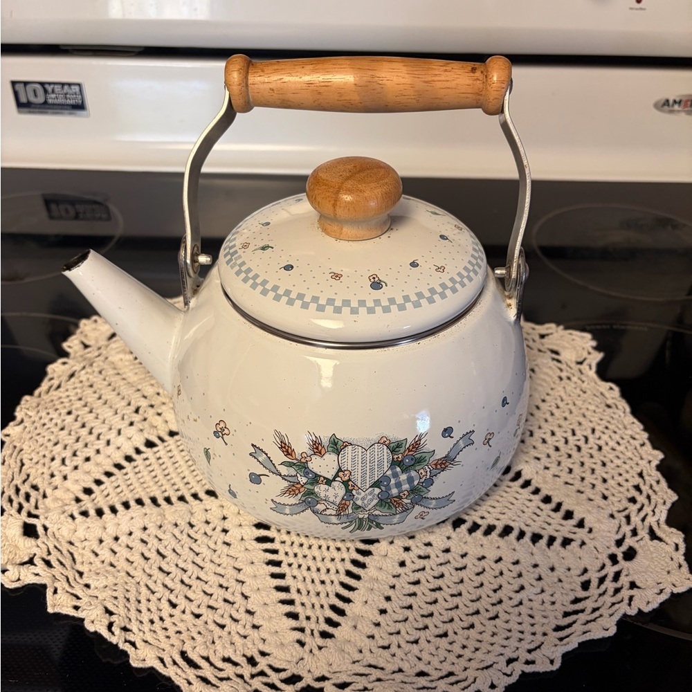 Vintage White and Brown Floral Teapot